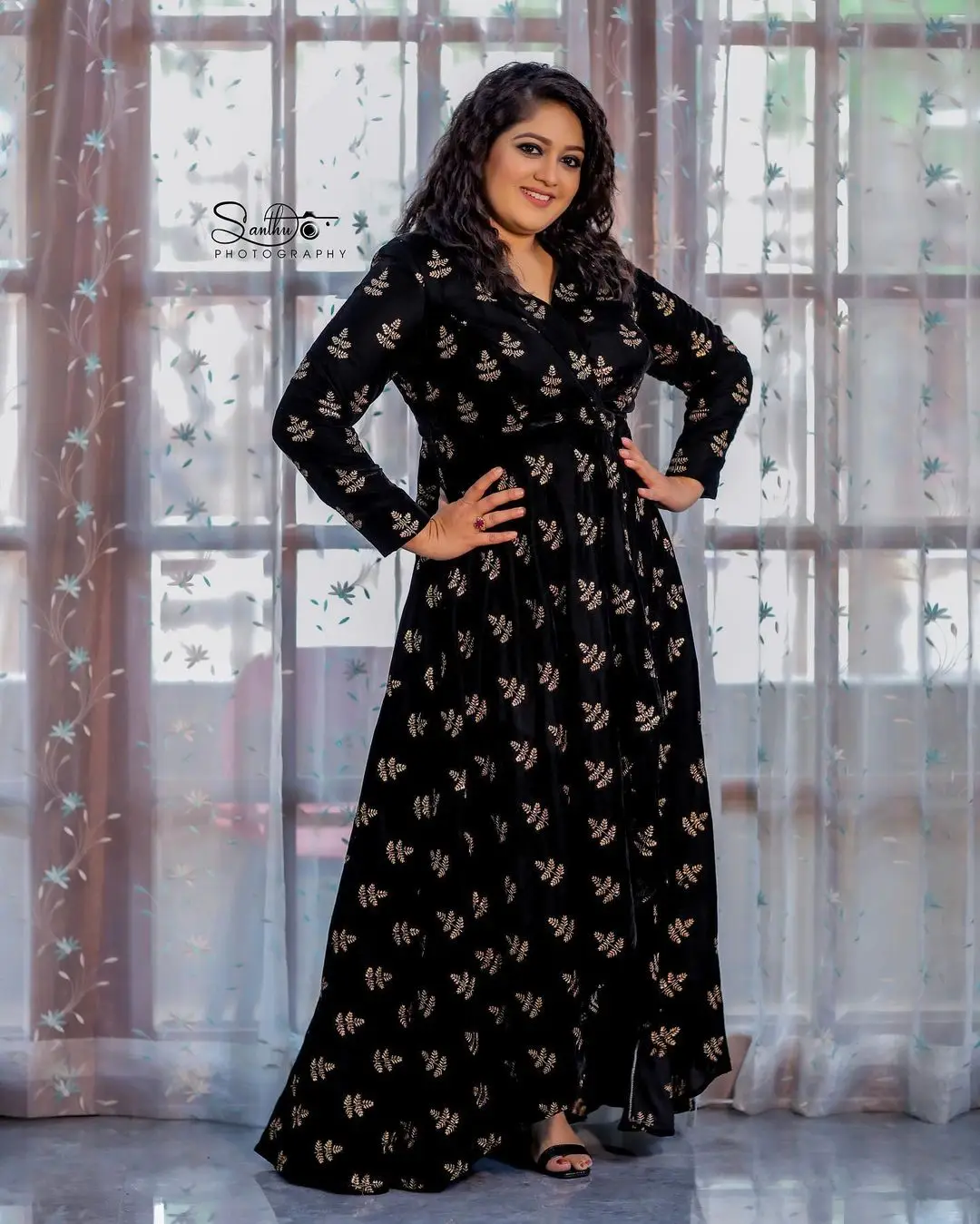 Meghana Raj Stills in Beautiful Black Designer Gown